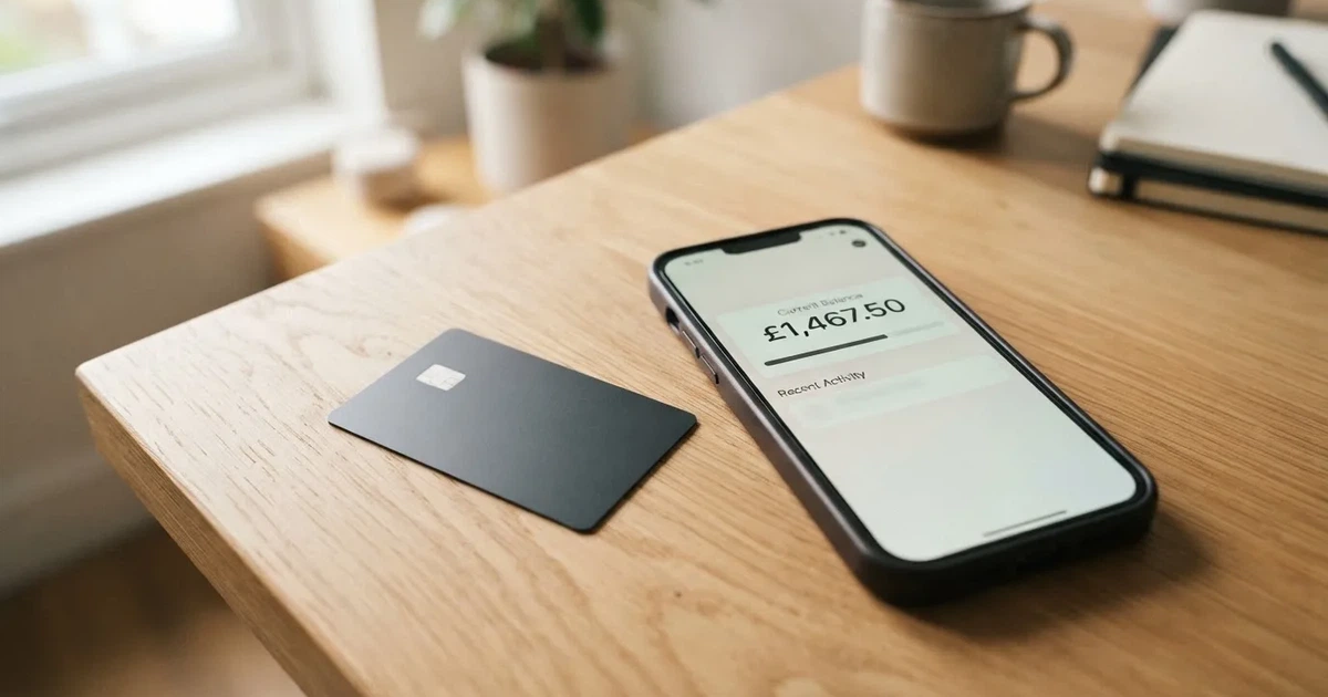 A payment card next to a phone with a crypto wallet app open