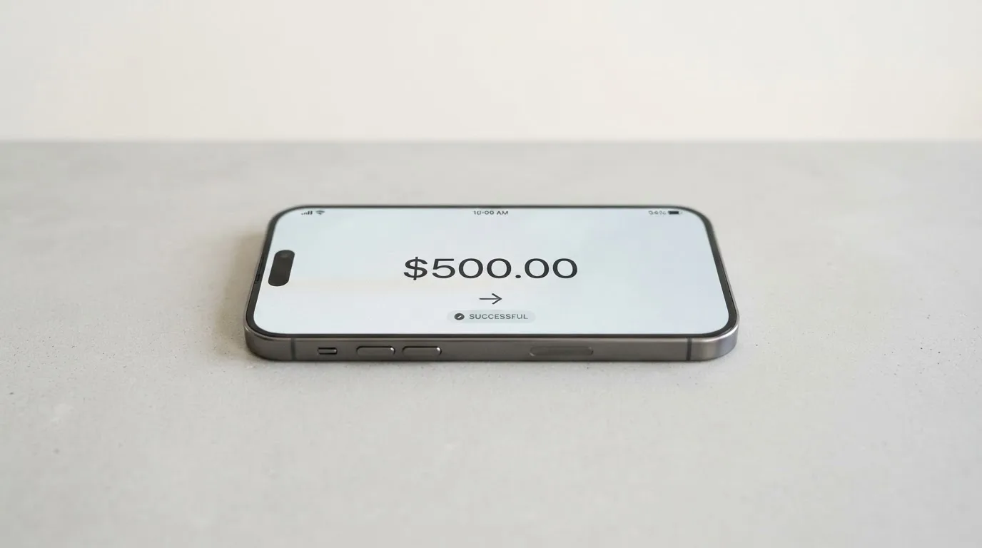 A phone showing a stablecoin transfer screen