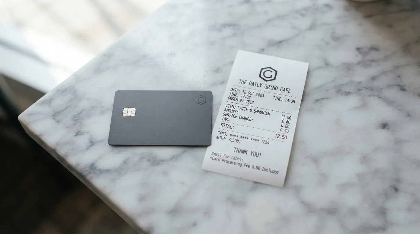 A receipt and a card on a café table