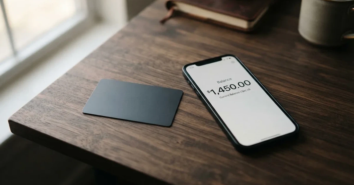 A payment card next to a phone with a crypto wallet app open