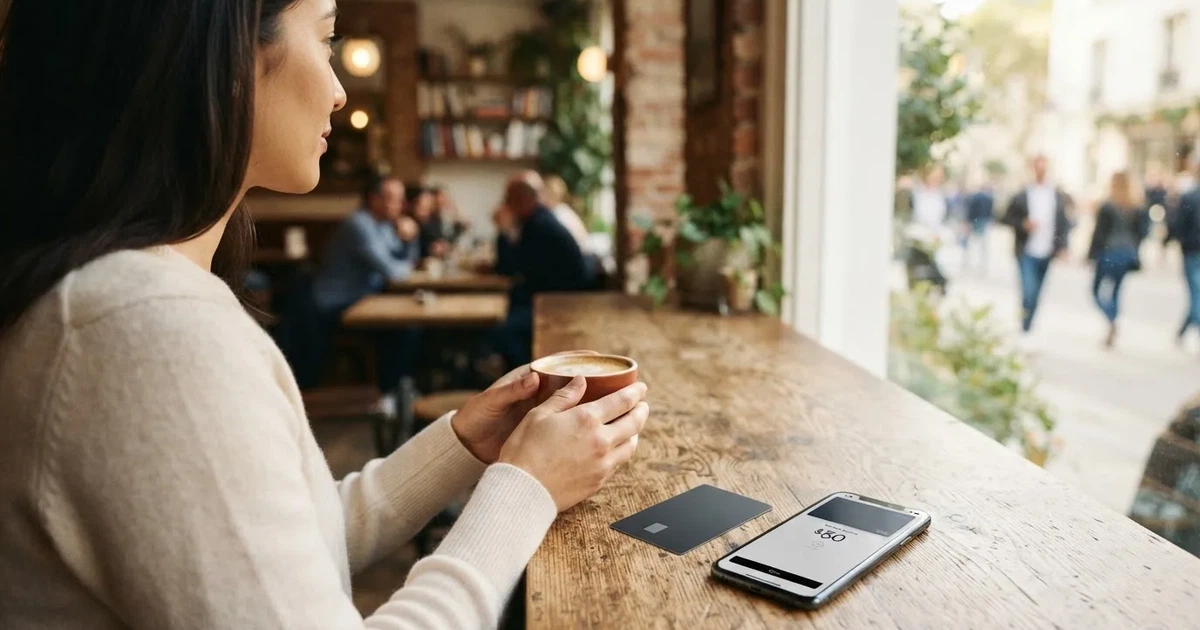 A payment card next to a phone with a crypto wallet app open