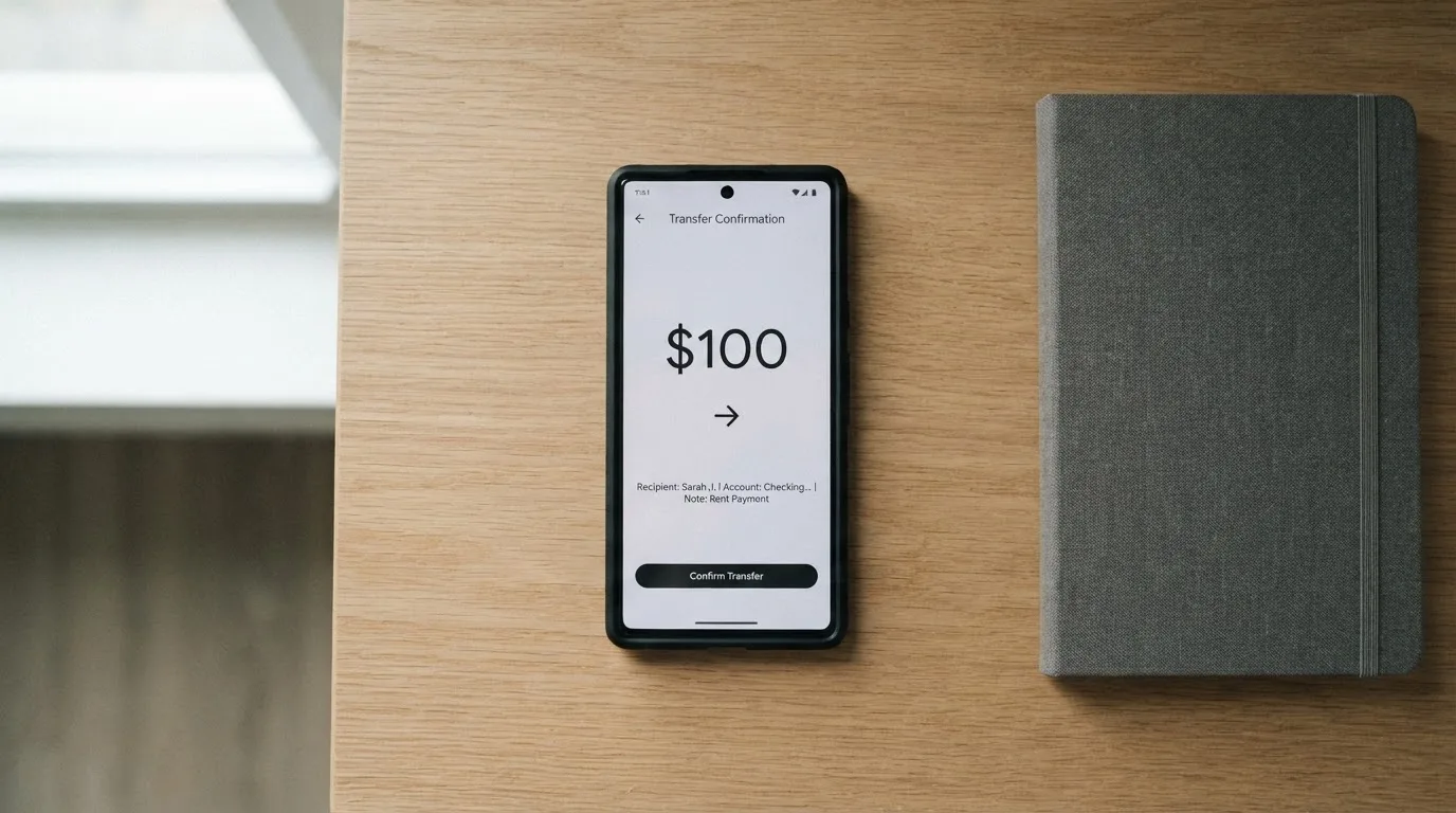 A phone showing a stablecoin transfer screen