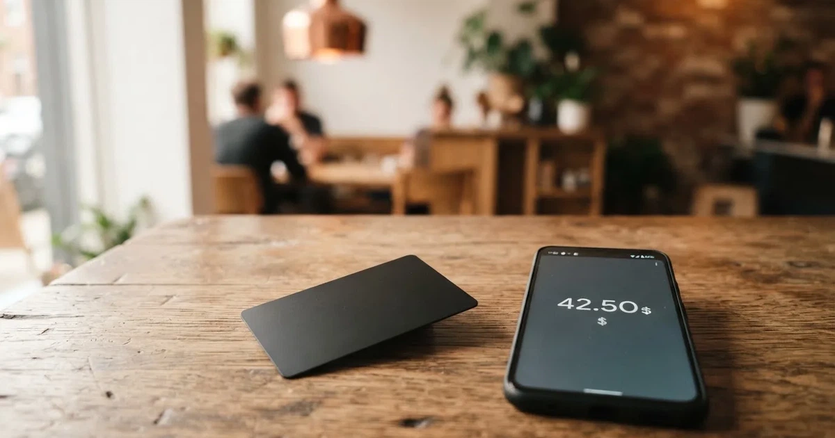 A payment card next to a phone with a crypto wallet app open