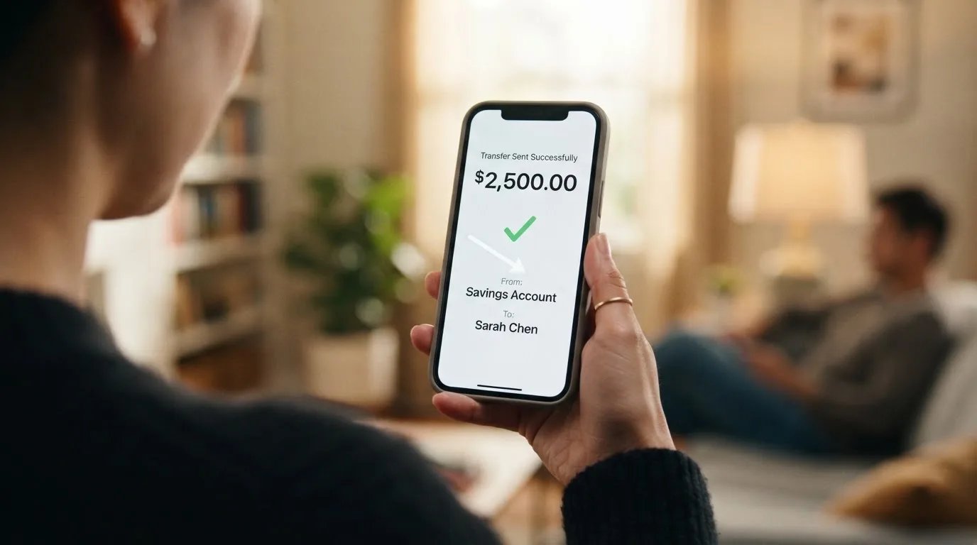 A phone showing a stablecoin transfer screen