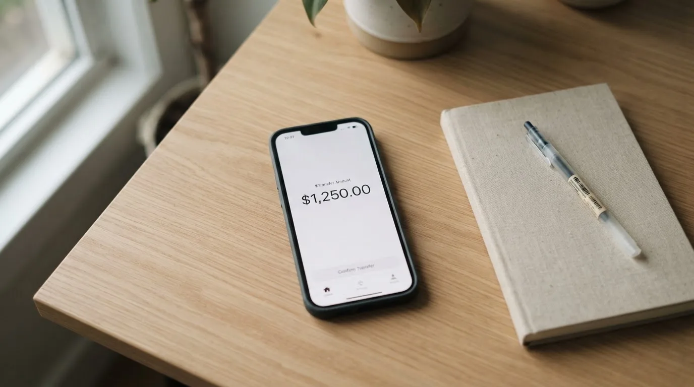 A phone showing a stablecoin transfer screen