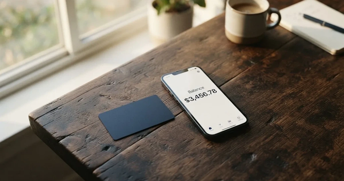 A payment card next to a phone with a crypto wallet app open