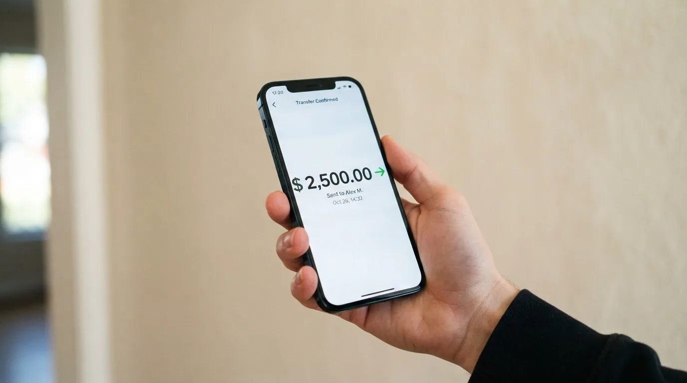 A phone showing a stablecoin transfer screen
