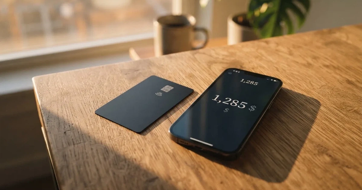 A payment card next to a phone with a crypto wallet app open