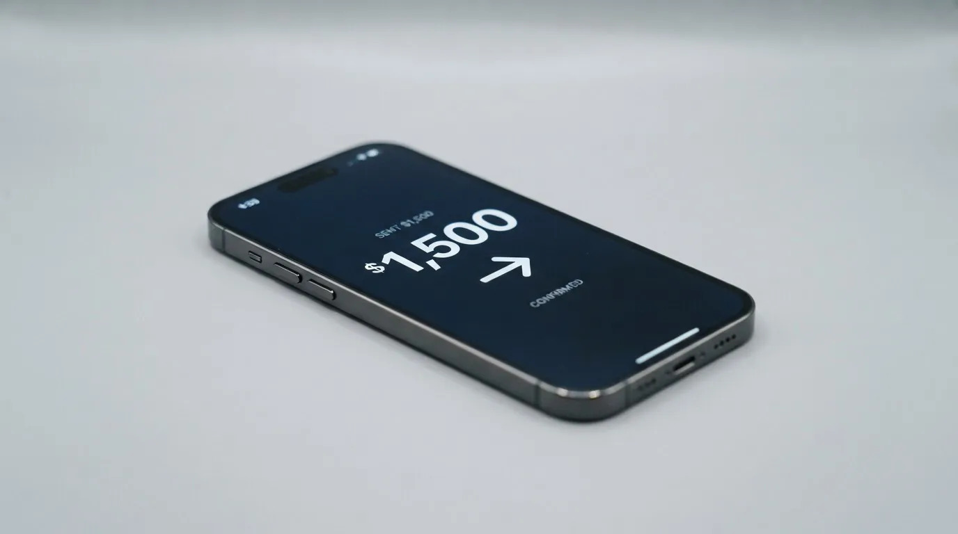 A phone showing a stablecoin transfer screen