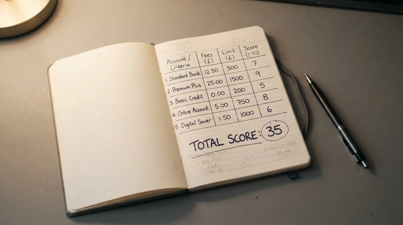 A notebook with a hand-drawn comparison table and a pen