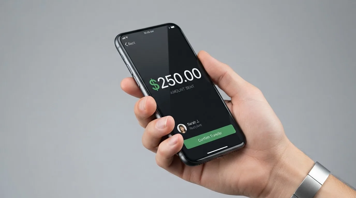 A phone showing a stablecoin transfer screen