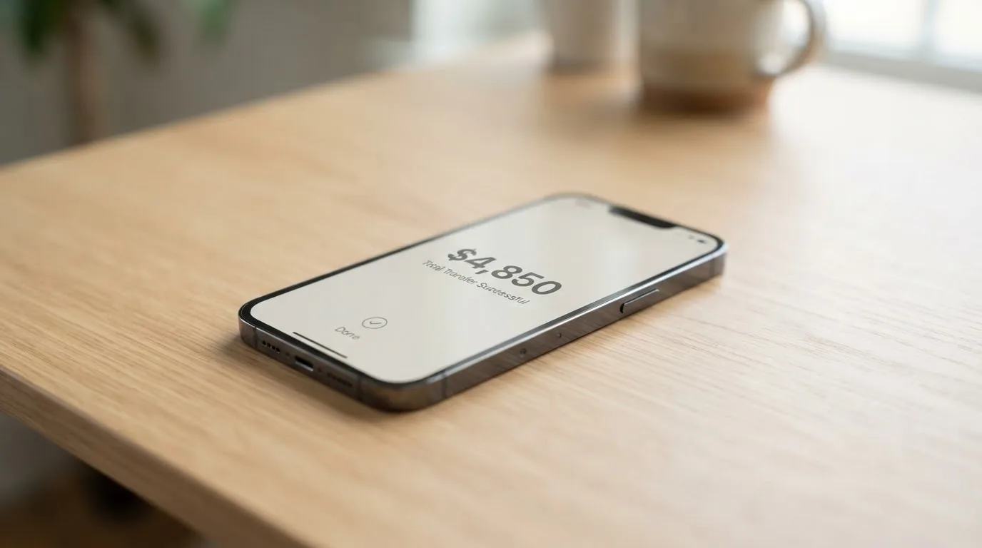 A phone showing a stablecoin transfer screen