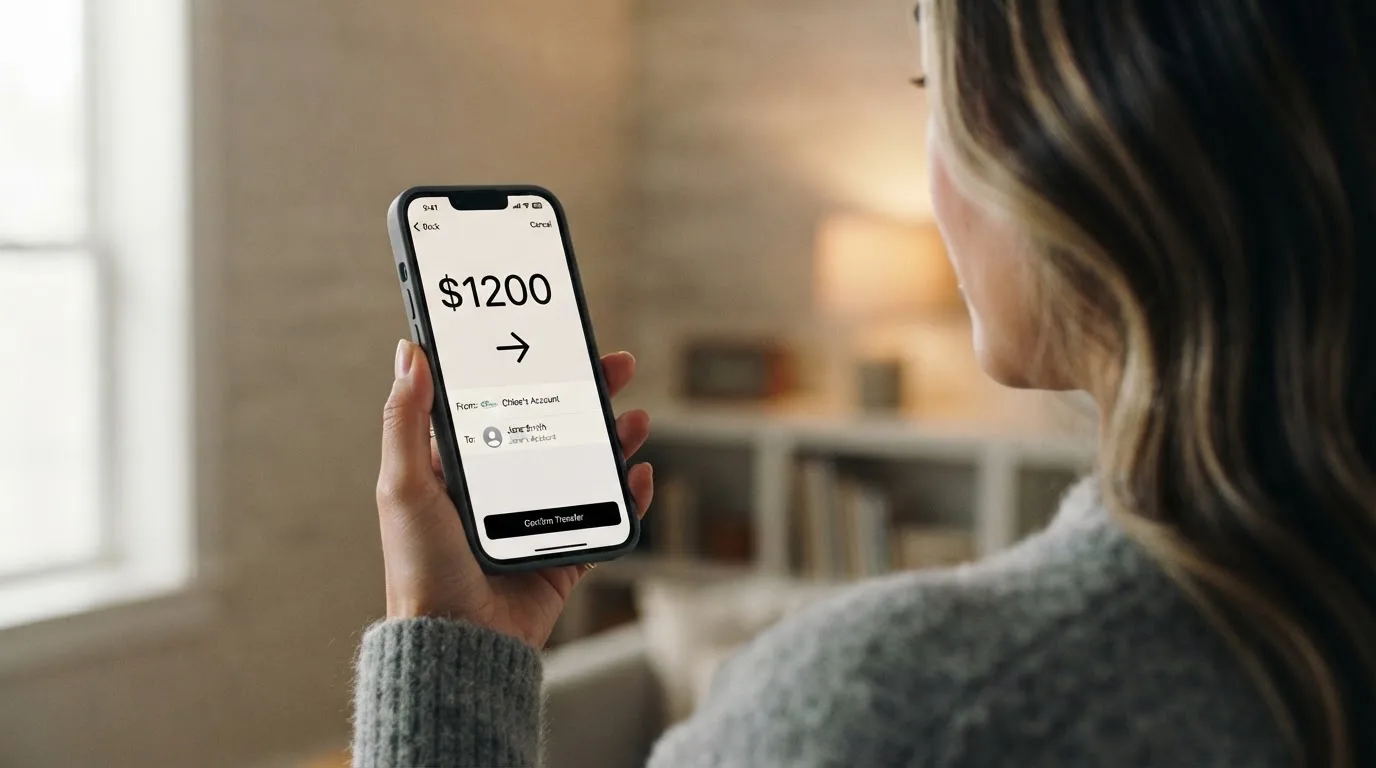 A phone showing a stablecoin transfer screen