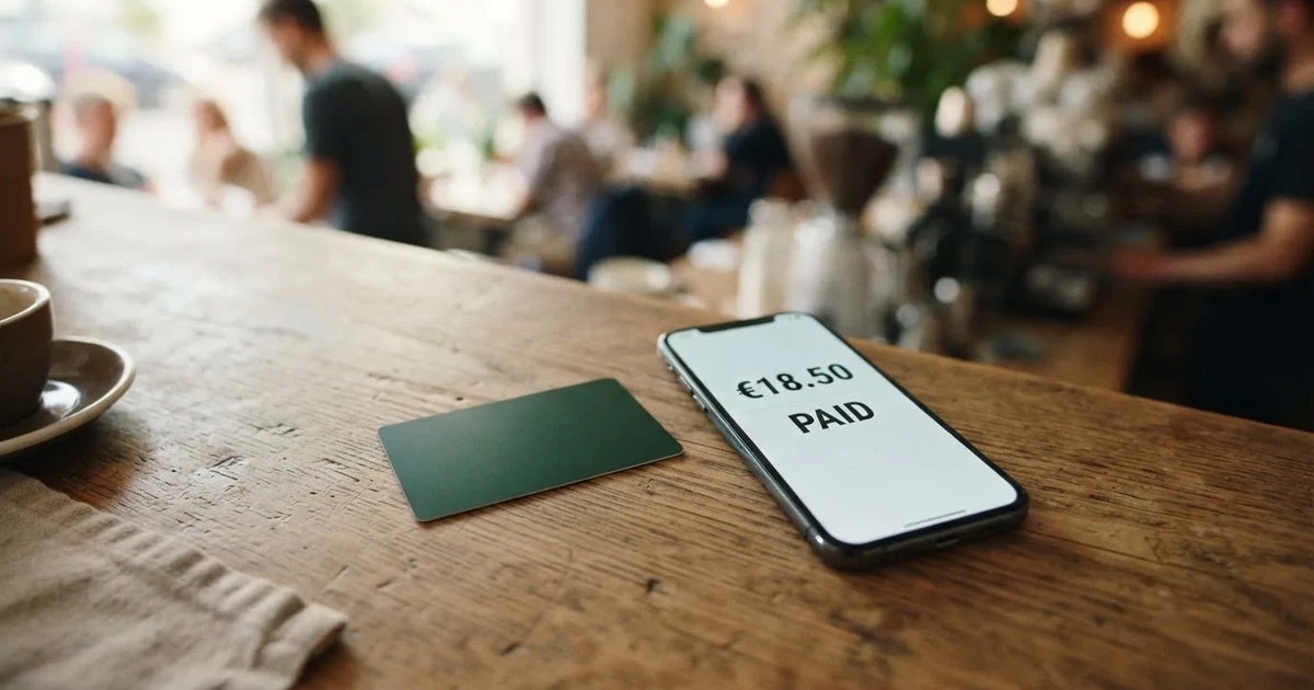 A payment card next to a phone with a crypto wallet app open