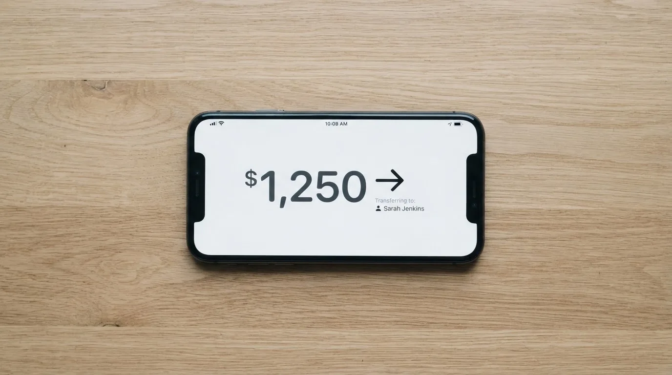 A phone showing a stablecoin transfer screen