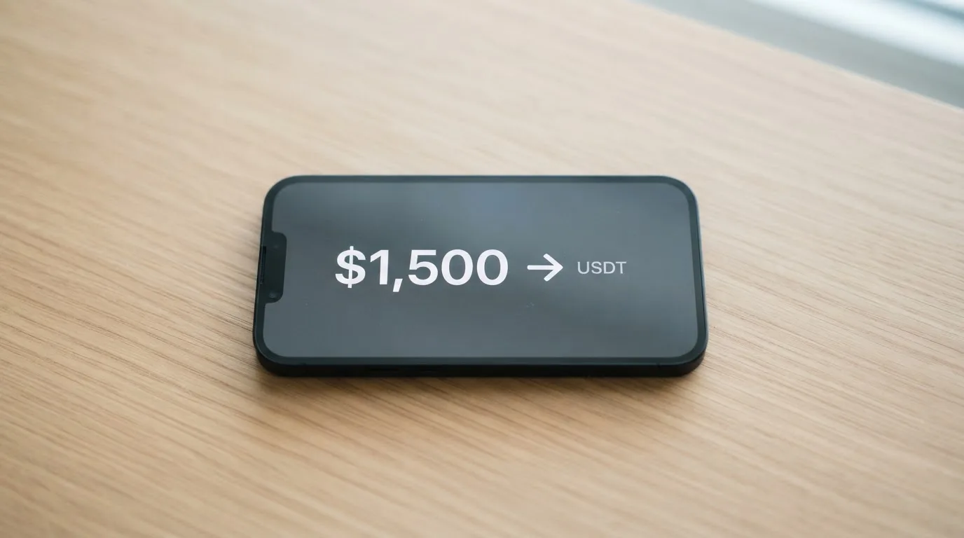 A phone showing a stablecoin transfer screen