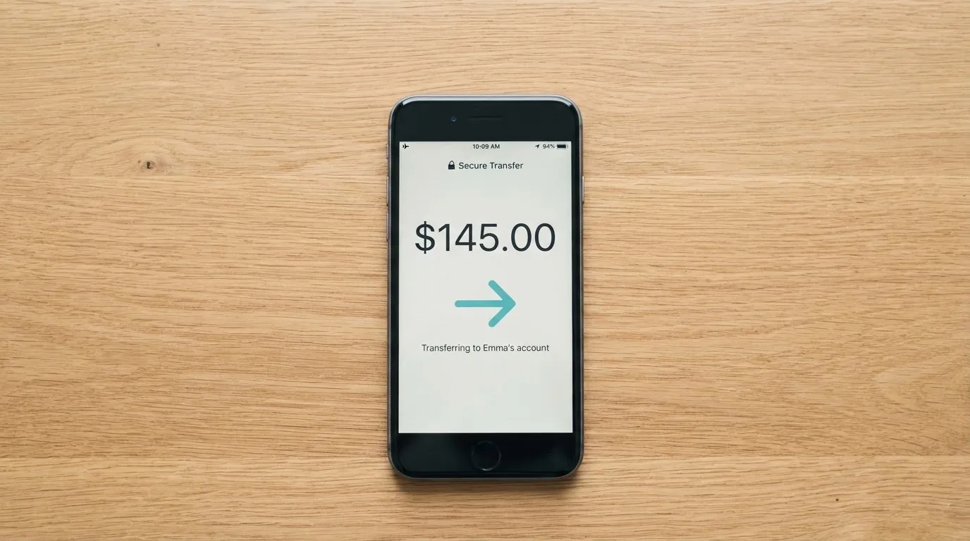 A phone showing a stablecoin transfer screen