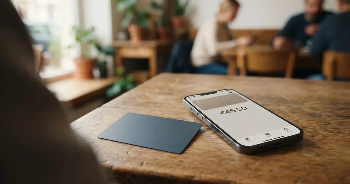 A payment card next to a phone with a crypto wallet app open