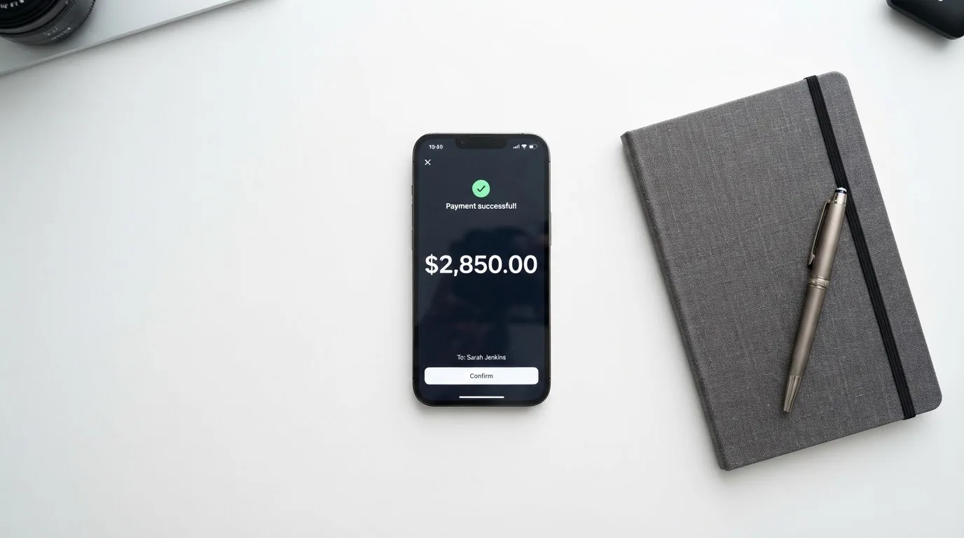 A phone showing a stablecoin transfer screen