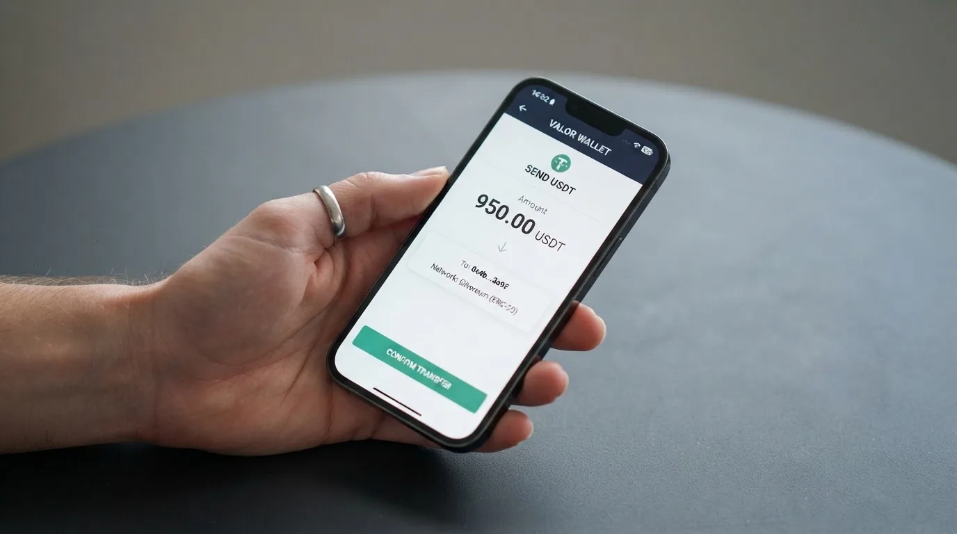 A phone showing a stablecoin transfer screen