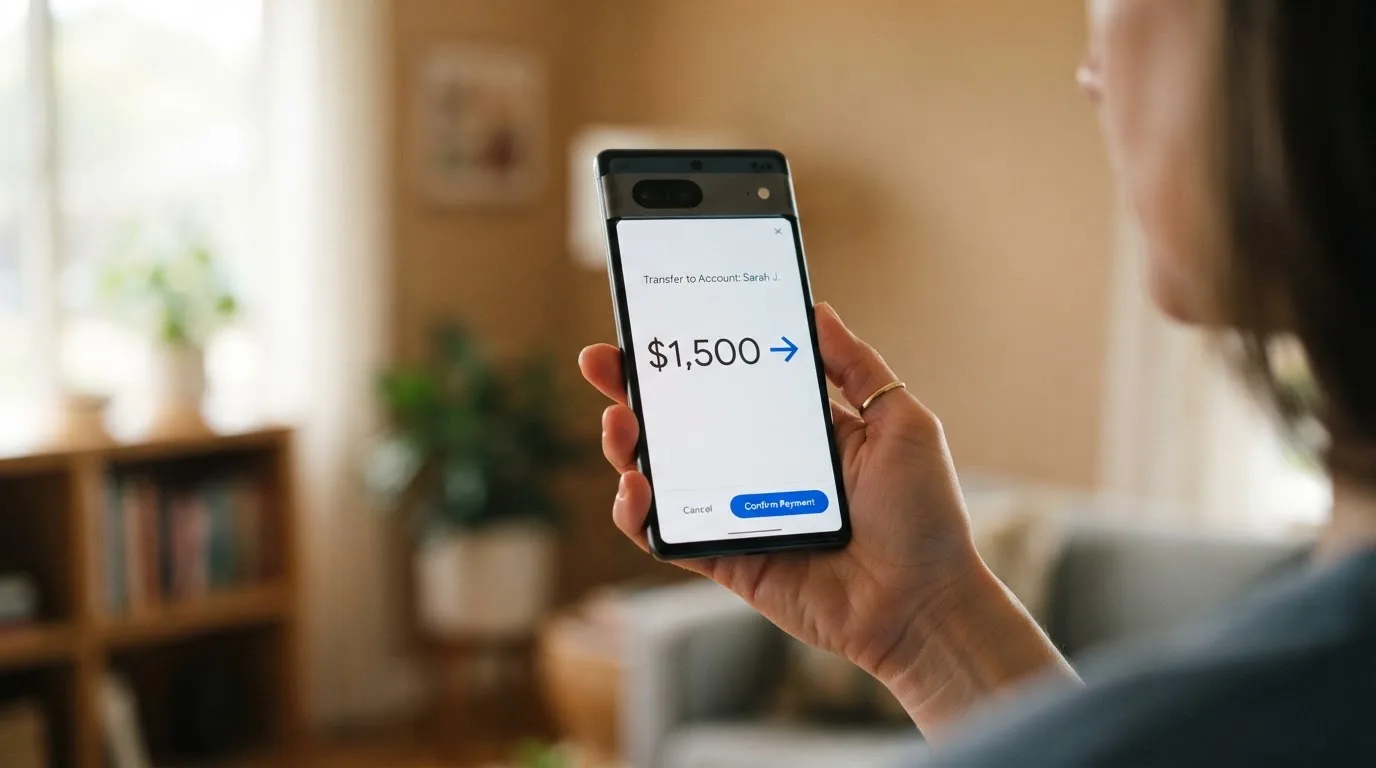 A phone showing a stablecoin transfer screen