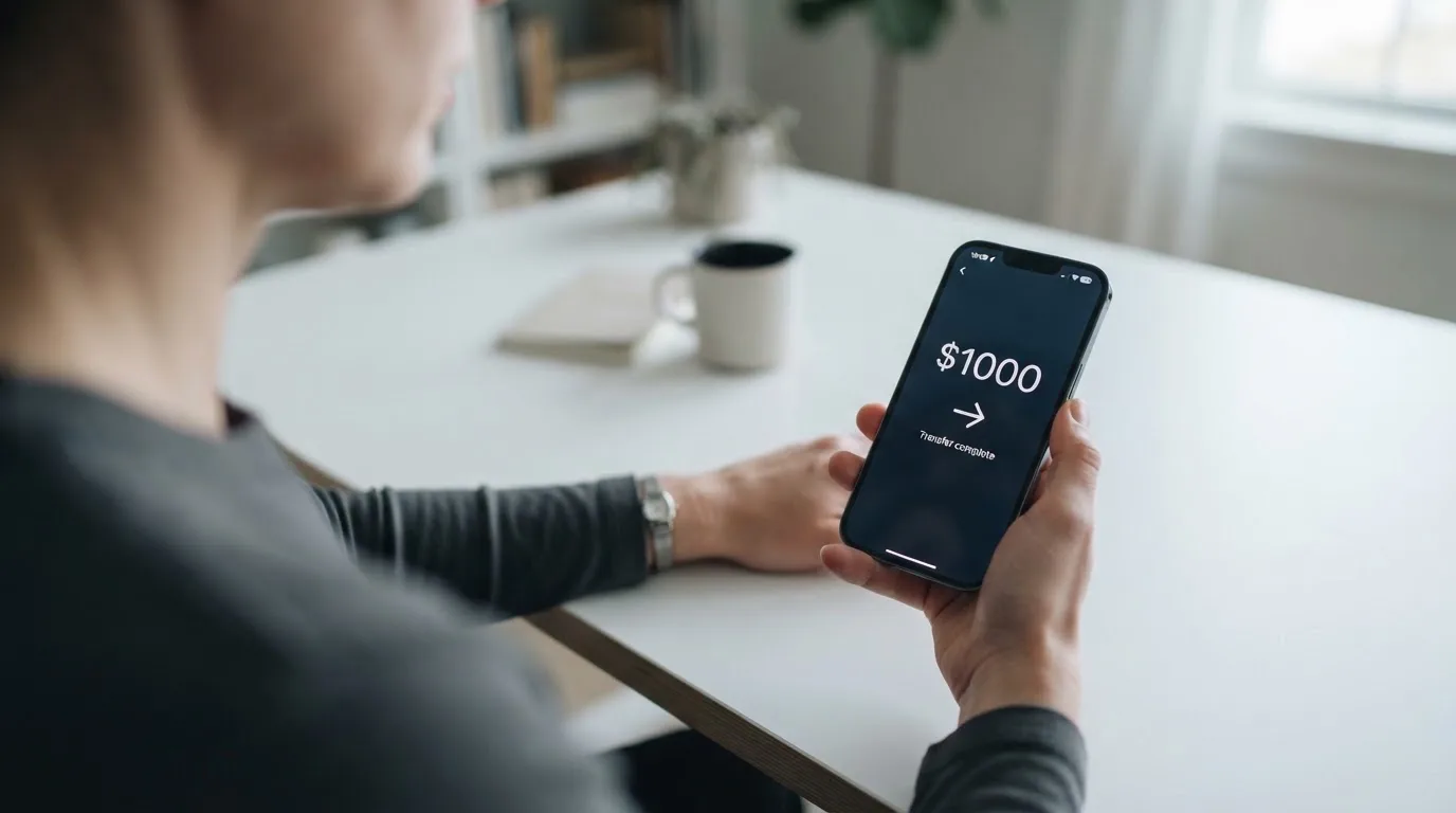 A phone showing a stablecoin transfer screen