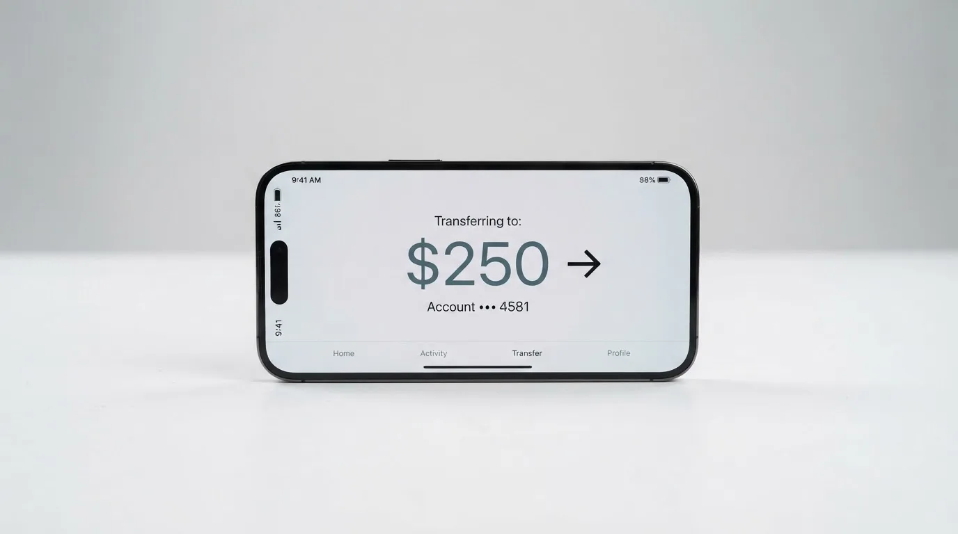 A phone showing a stablecoin transfer screen