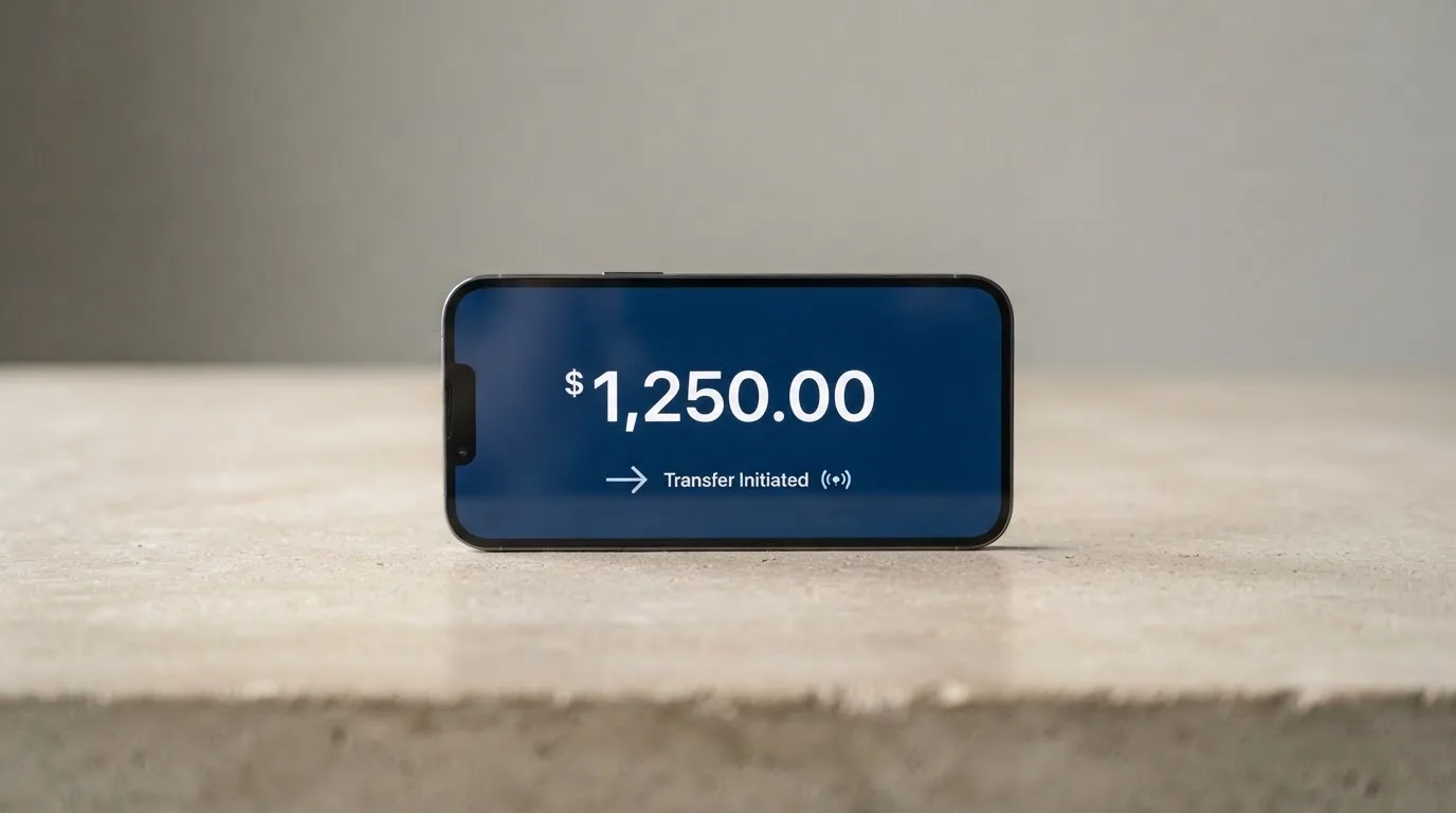 A phone showing a stablecoin transfer screen