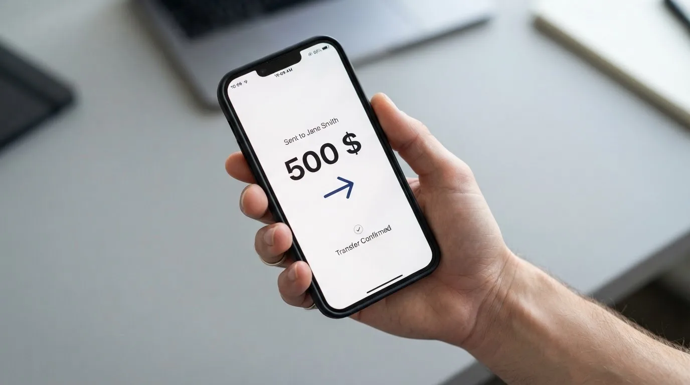 A phone showing a stablecoin transfer screen