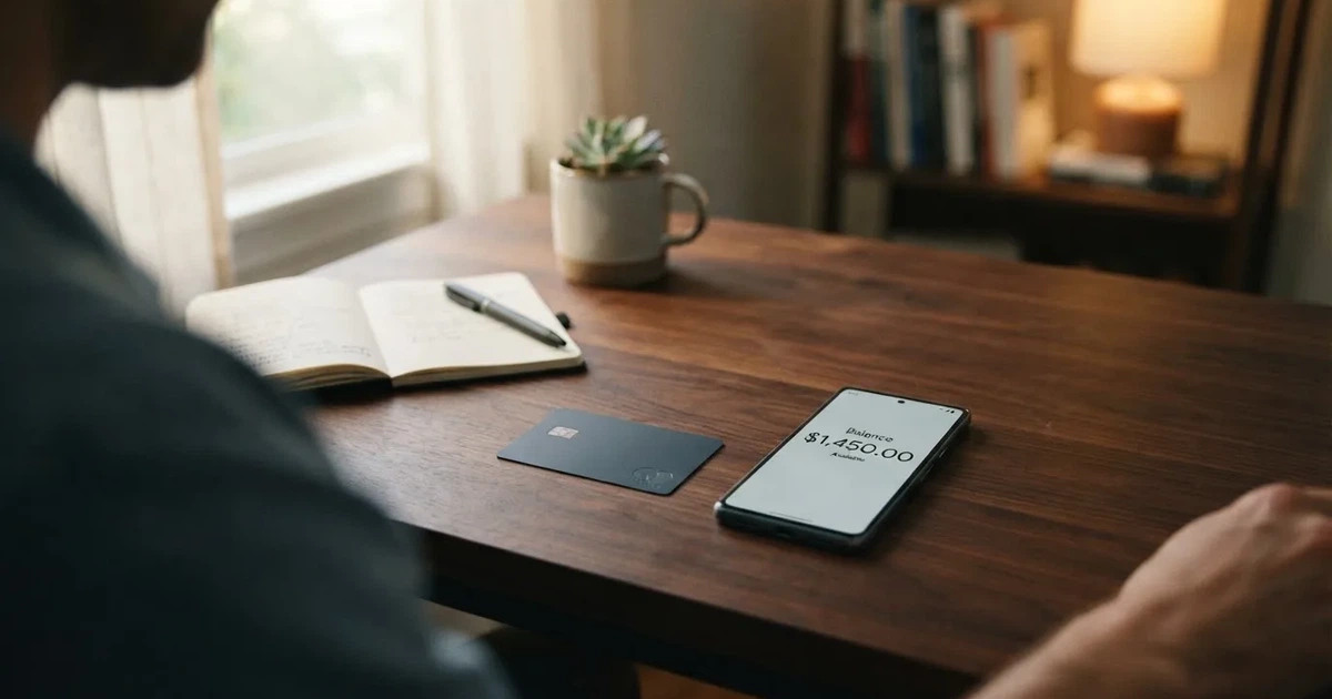 A payment card next to a phone with a crypto wallet app open