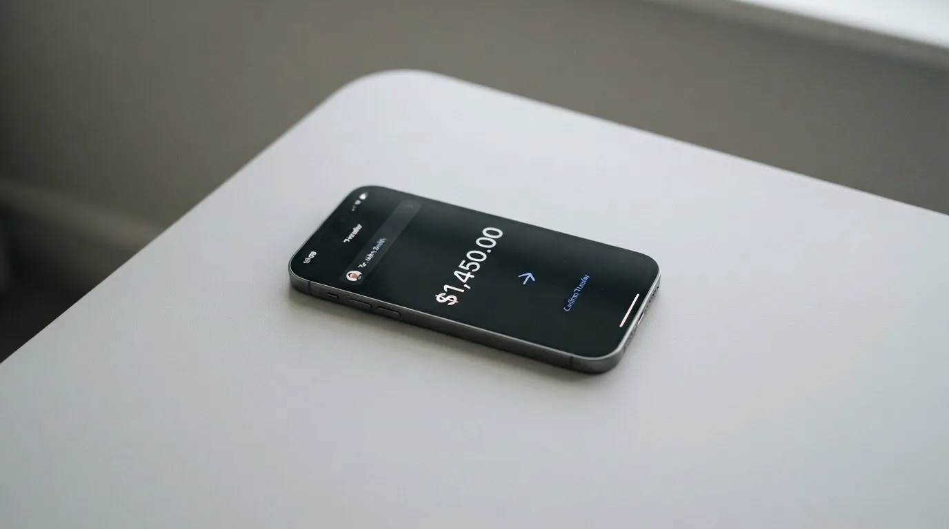 A phone showing a stablecoin transfer screen