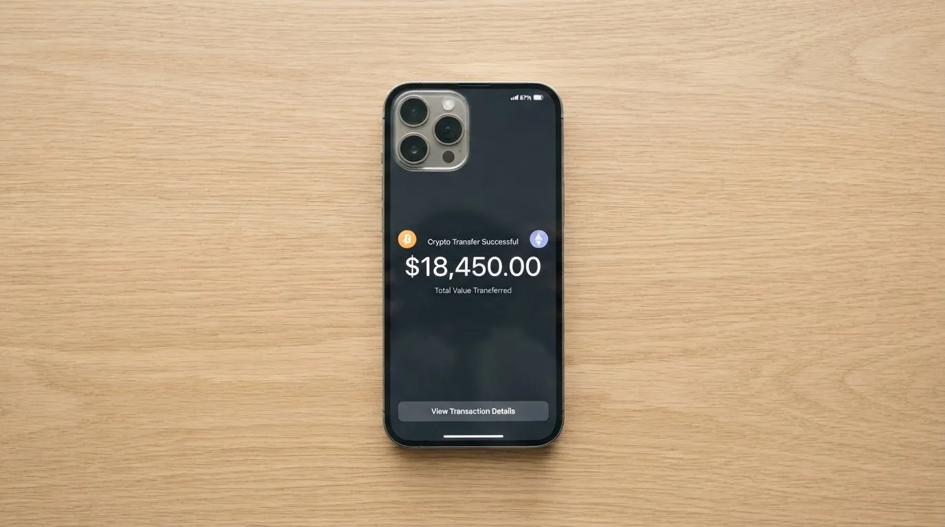 A phone showing a stablecoin transfer screen