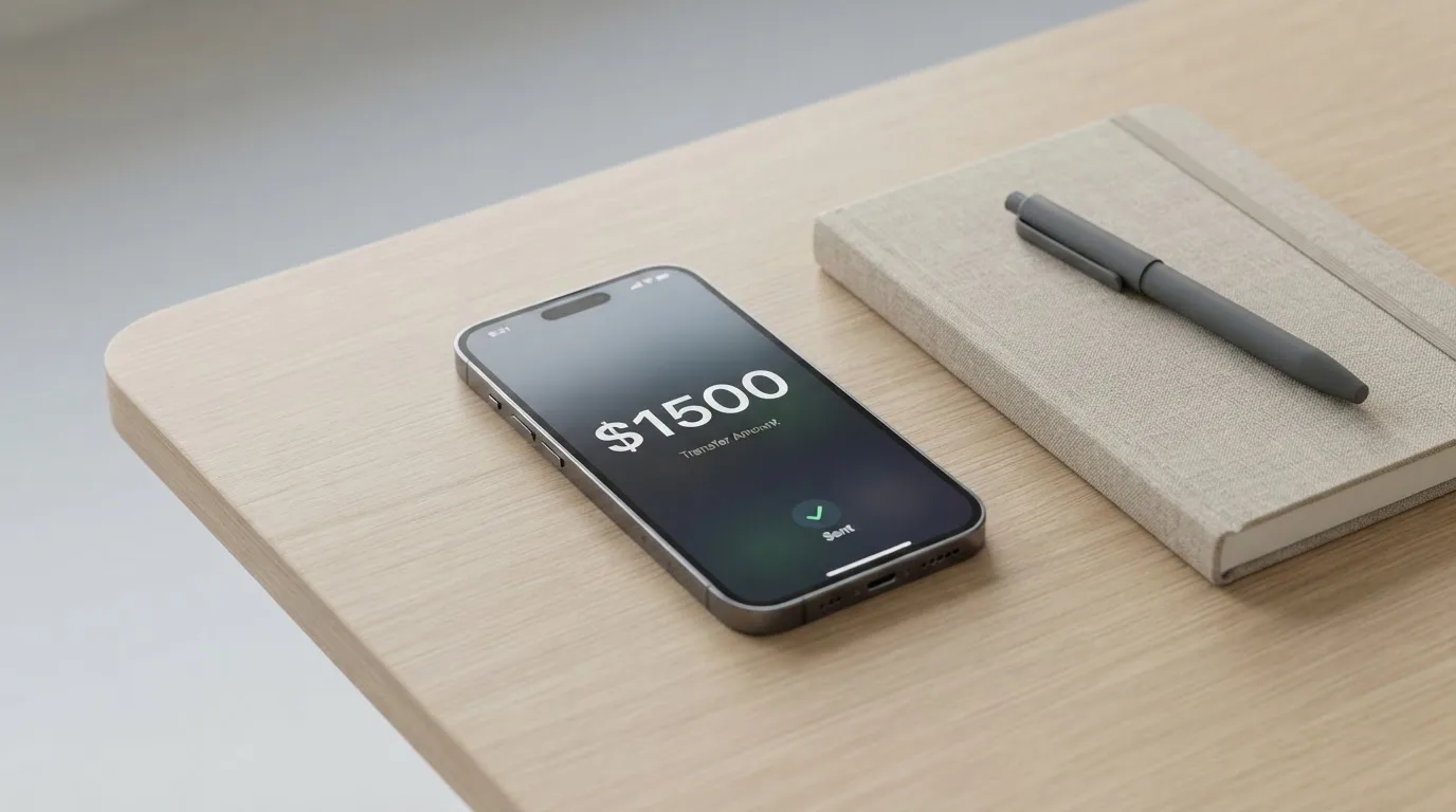 A phone showing a stablecoin transfer screen