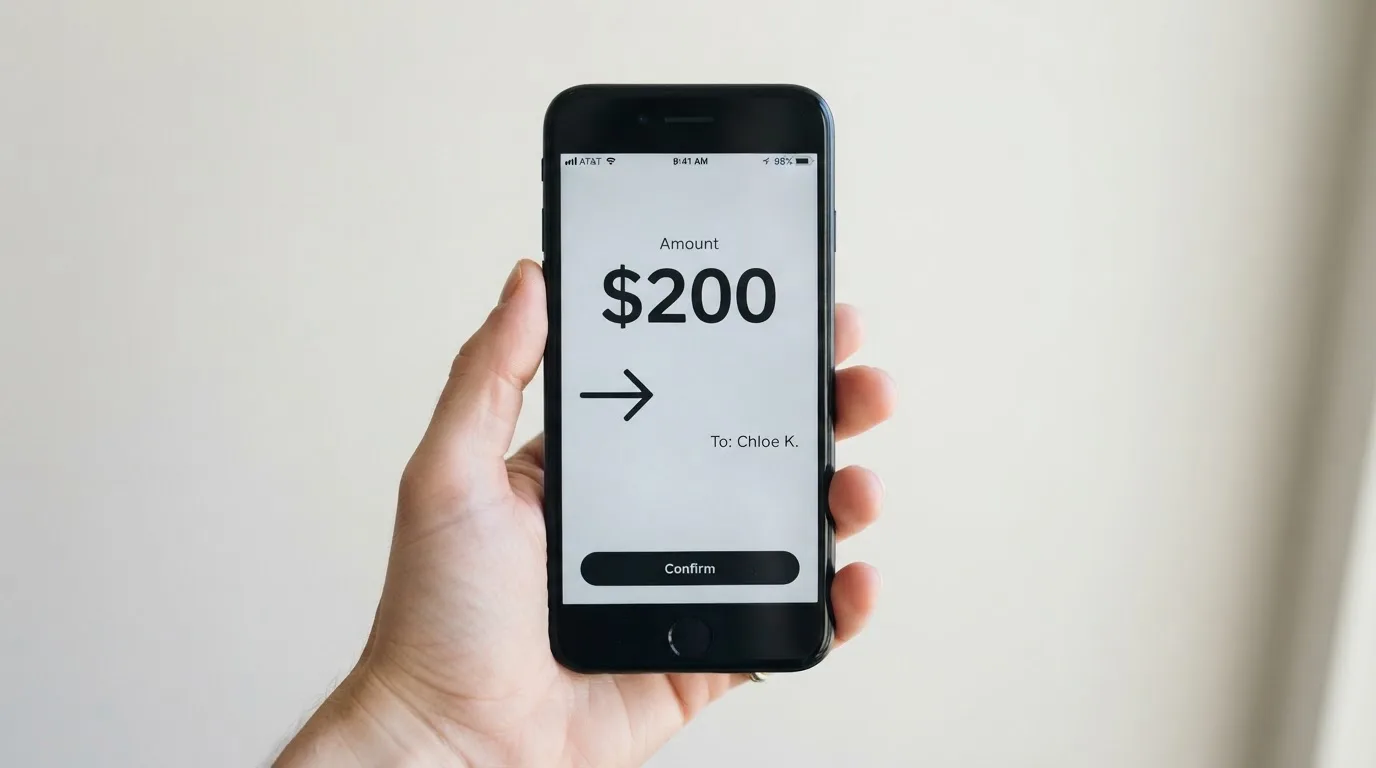 A phone showing a stablecoin transfer screen