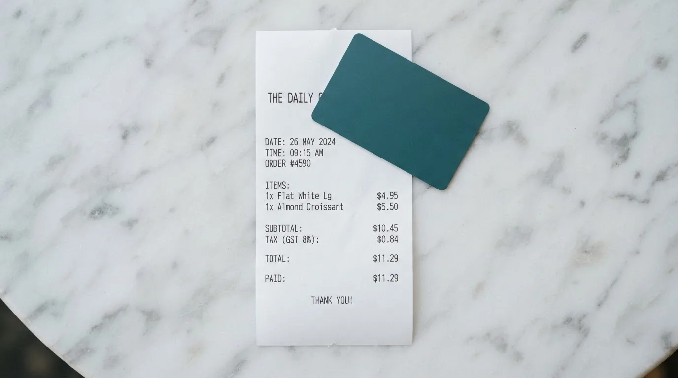 A receipt and a card on a café table