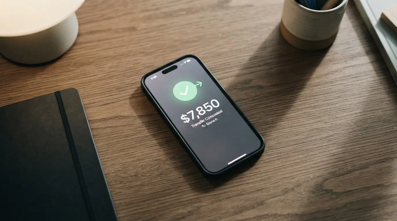 A phone showing a stablecoin transfer screen