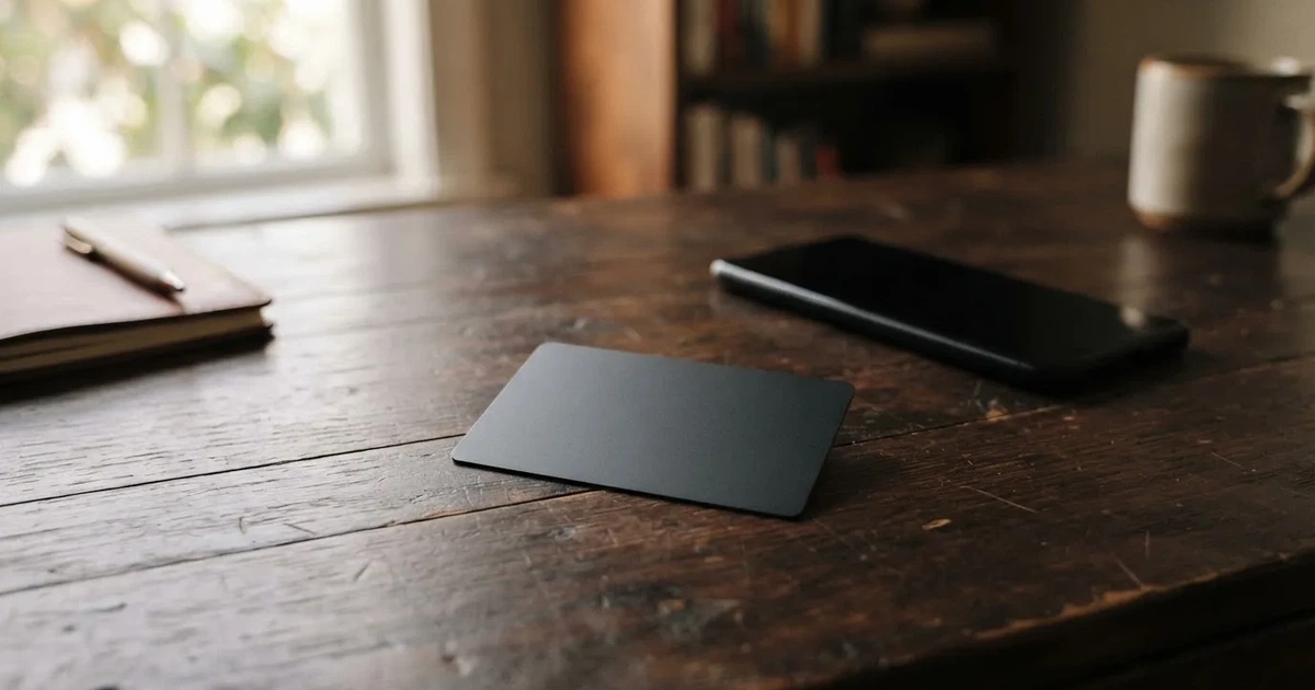 A payment card next to a phone with a crypto wallet app open
