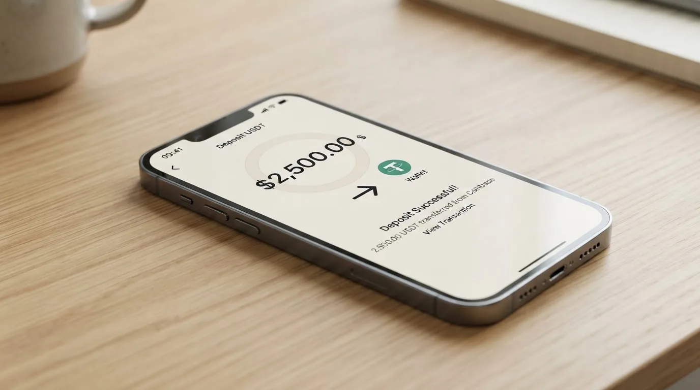 A phone showing a stablecoin transfer screen
