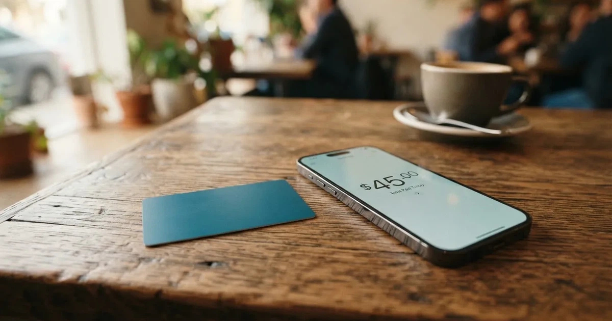 A payment card next to a phone with a crypto wallet app open