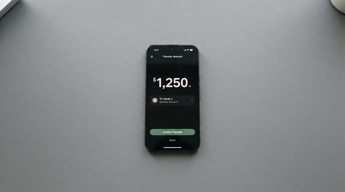 A phone showing a stablecoin transfer screen
