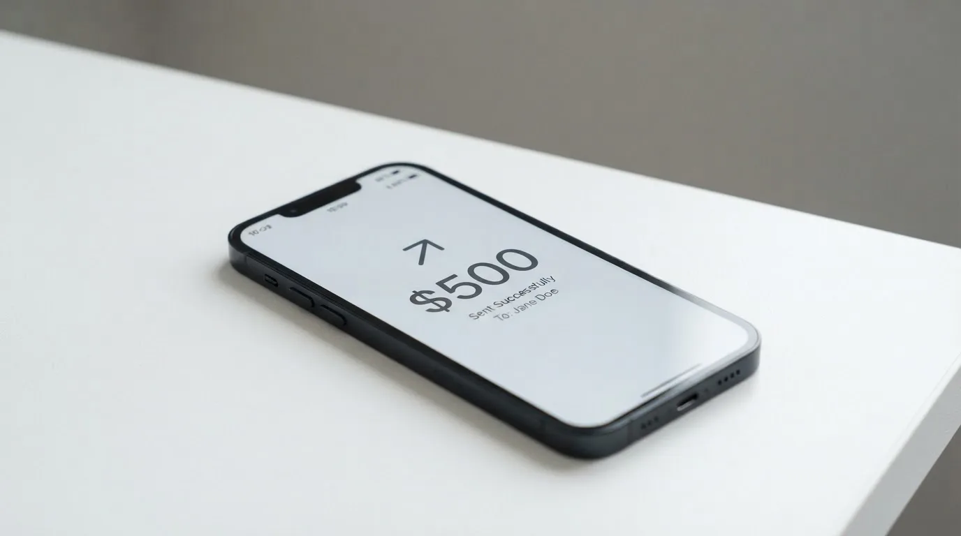 A phone showing a stablecoin transfer screen