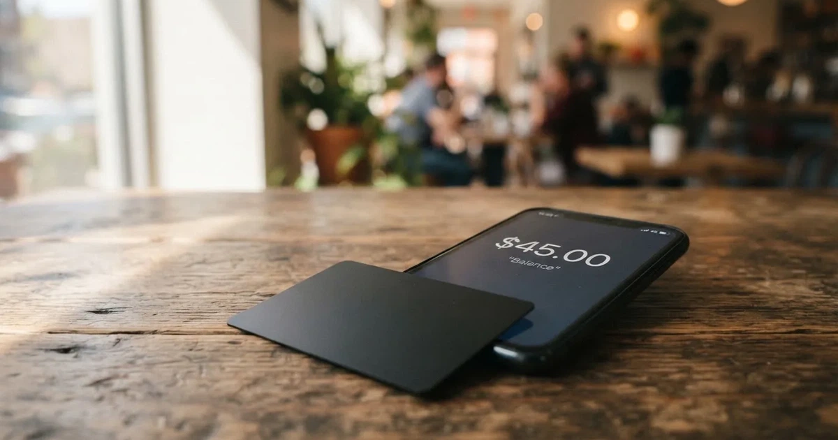 A payment card next to a phone with a crypto wallet app open