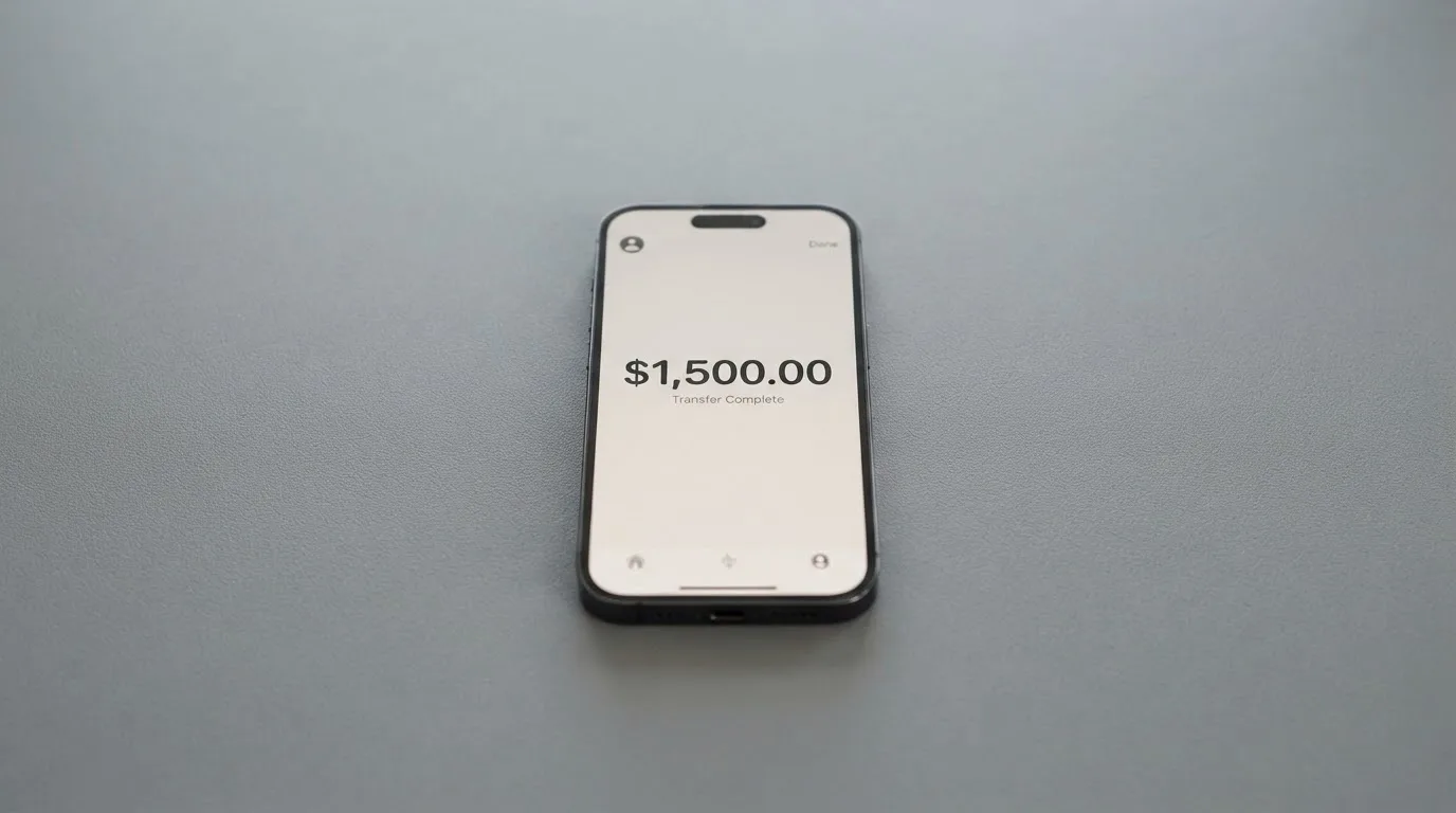 A phone showing a stablecoin transfer screen