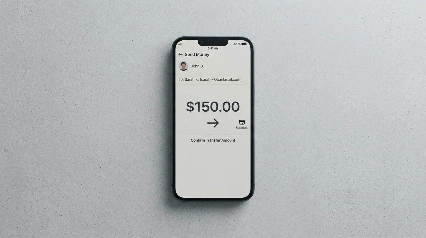 A phone showing a stablecoin transfer screen