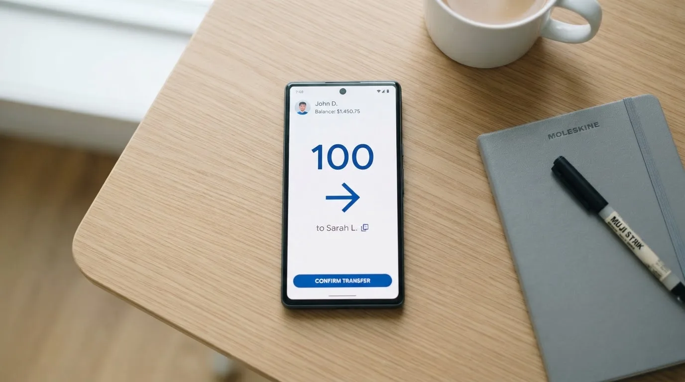 A phone showing a stablecoin transfer screen