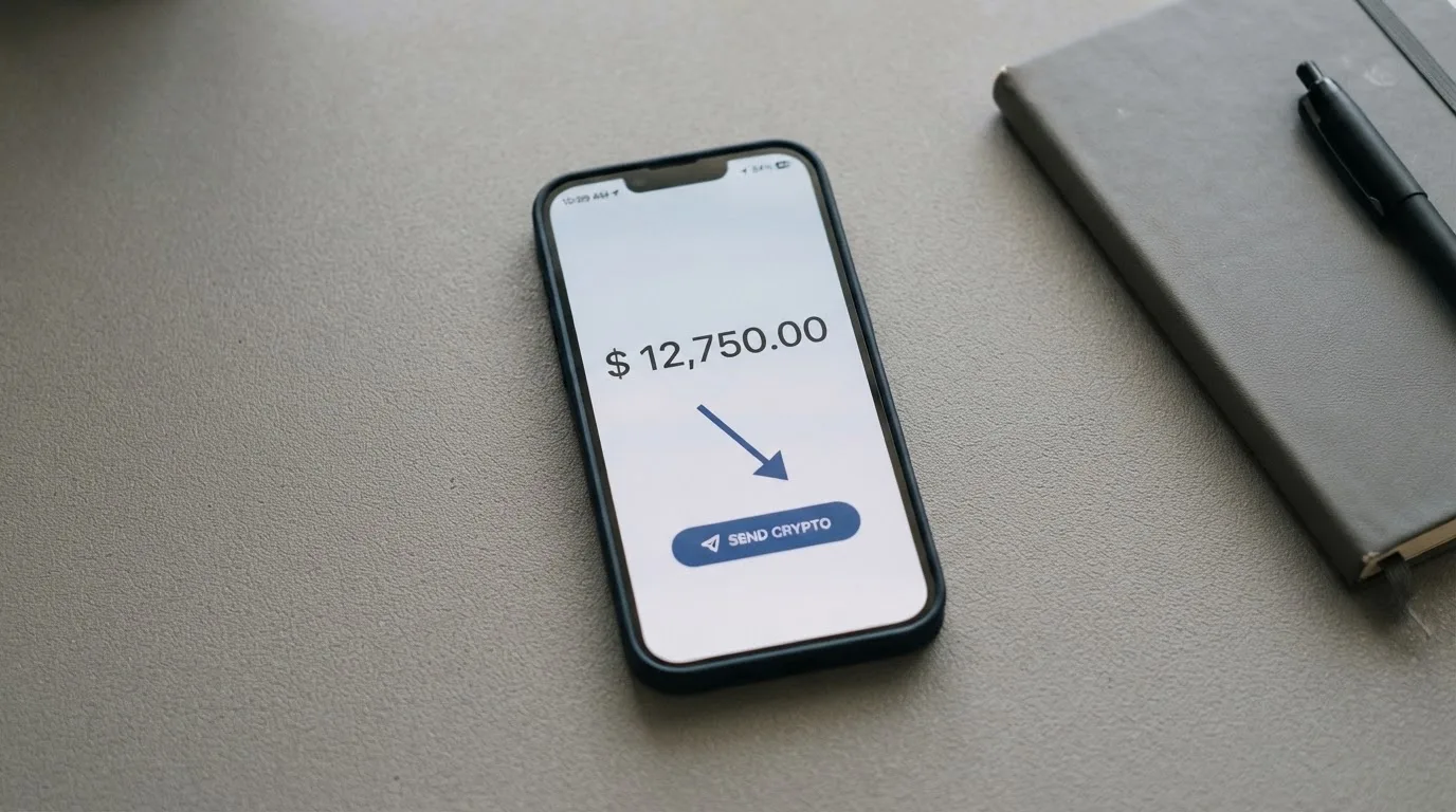 A phone showing a stablecoin transfer screen