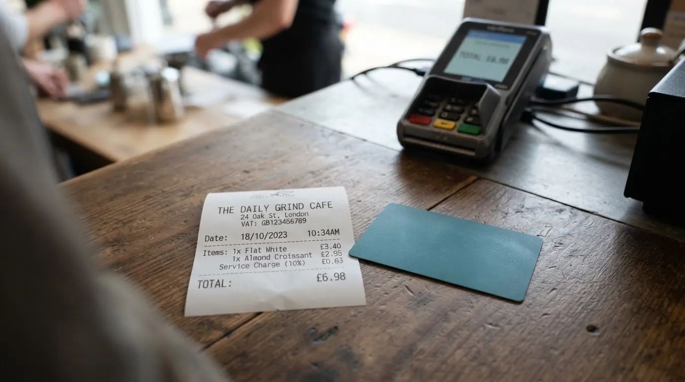 A receipt and a card on a café table