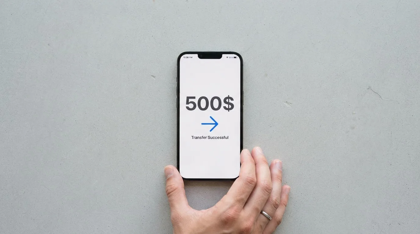 A phone showing a stablecoin transfer screen