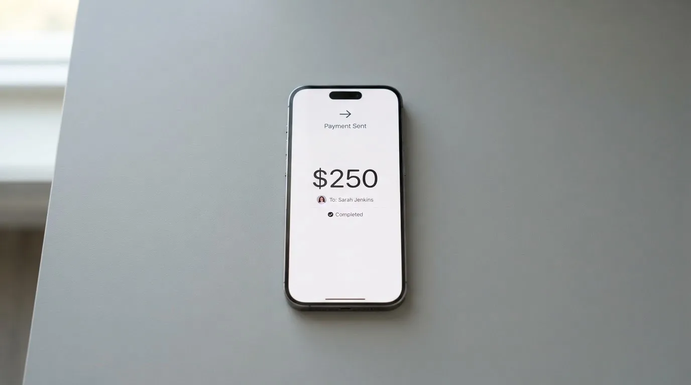 A phone showing a stablecoin transfer screen