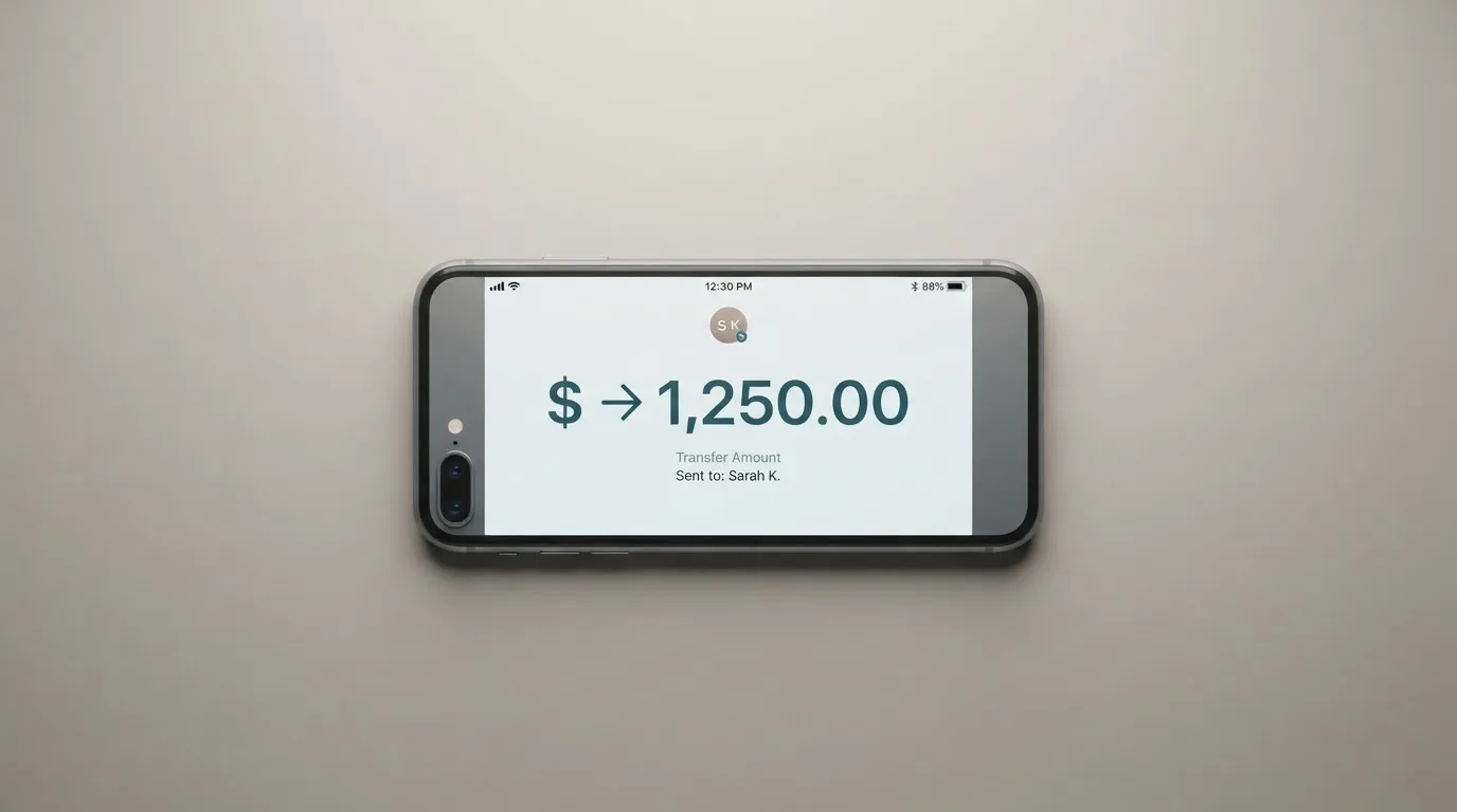 A phone showing a stablecoin transfer screen